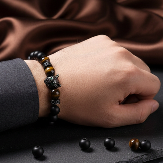 Wolf Head Bracelet with Copper Micro