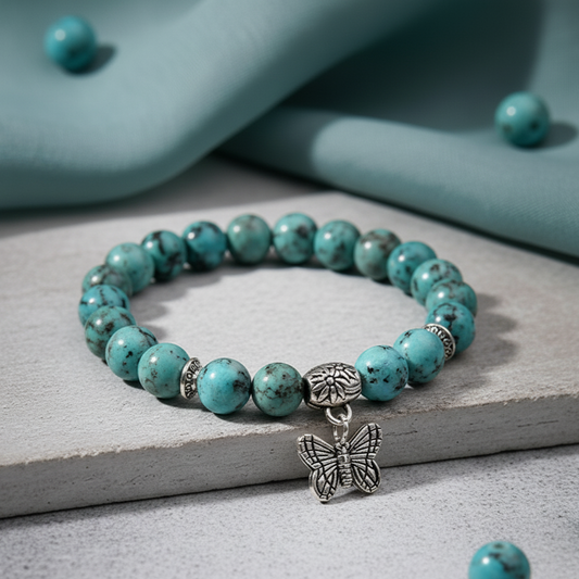 Elastic Beaded with Butterfly Charm Stone Bracelet