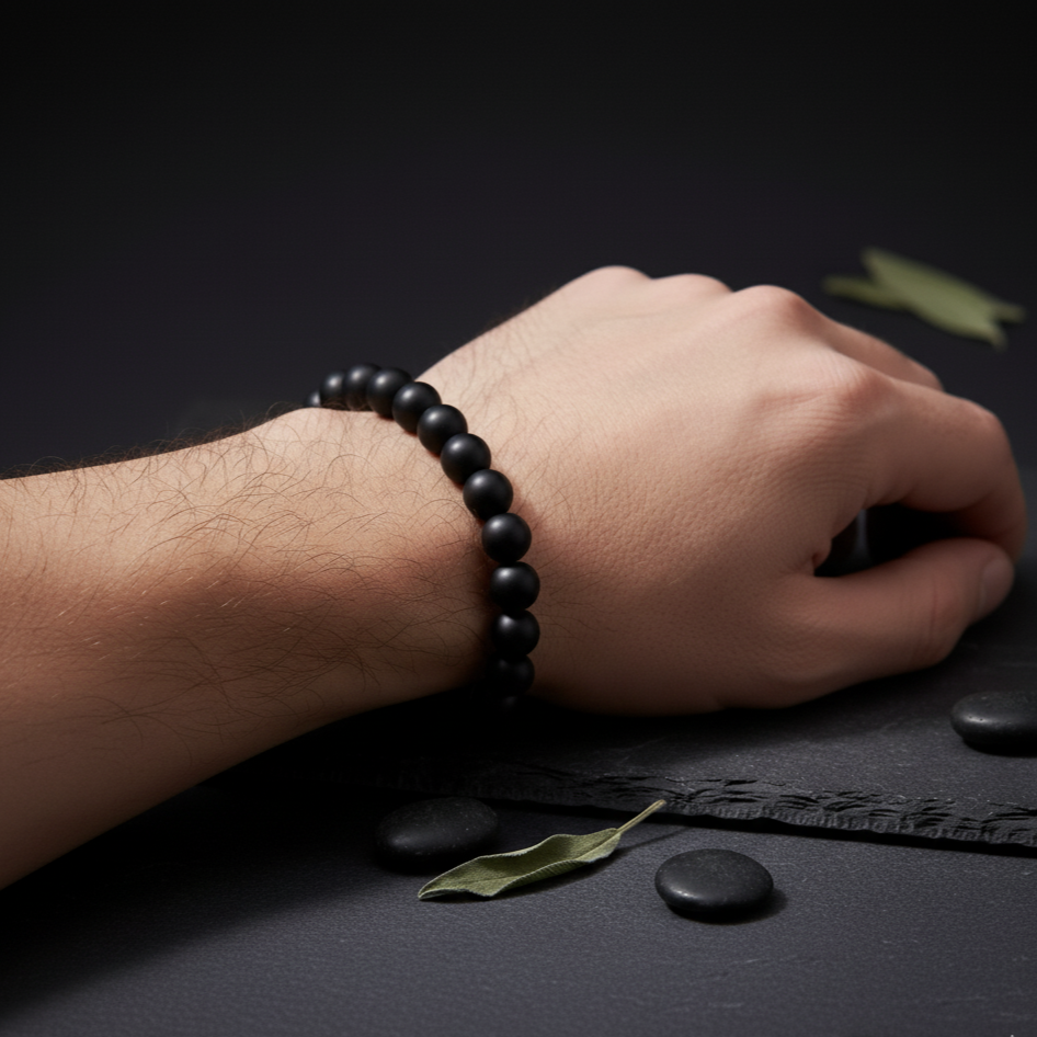 Black Lava Rock & White Turquoise Bracelet