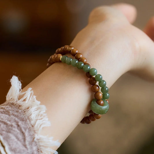 2-Layer Wood & Yellow Aventurine Prayer Bracelet