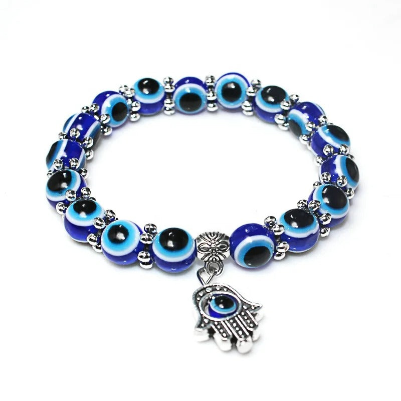 Blue Evil Eye Bracelet with Fatima Hand
