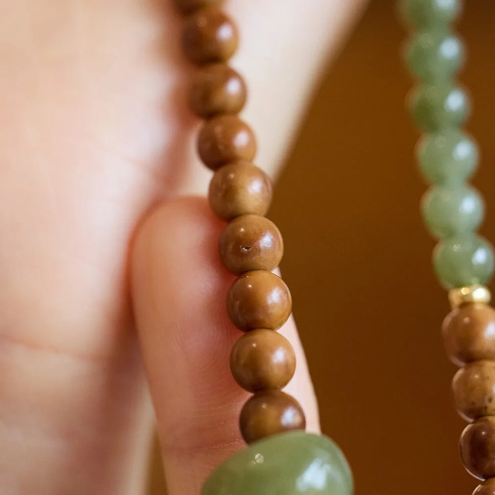 2-Layer Wood & Yellow Aventurine Prayer Bracelet