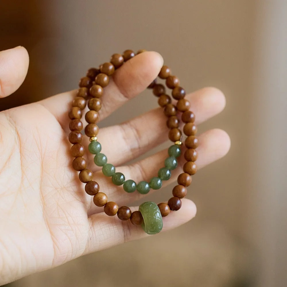 2-Layer Wood & Yellow Aventurine Prayer Bracelet