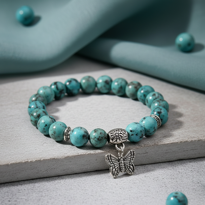 Elastic Beaded with Butterfly Charm Stone Bracelet