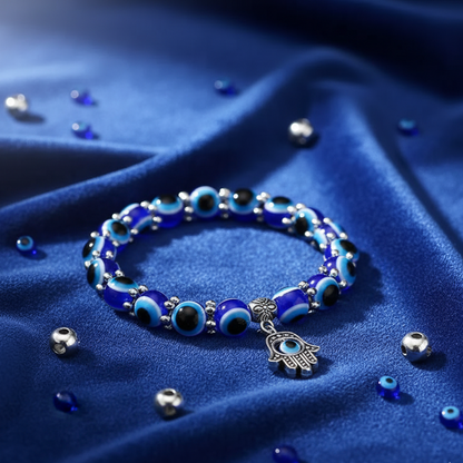 Blue Evil Eye Bracelet with Fatima Hand