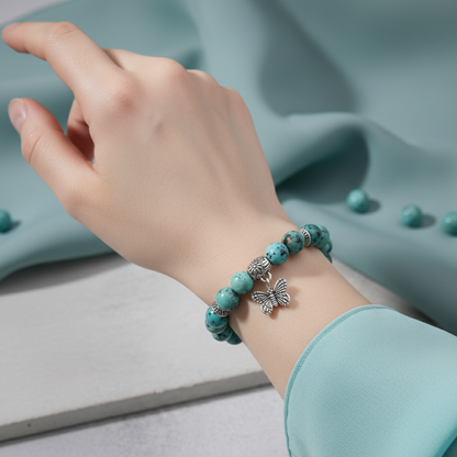 Elastic Beaded with Butterfly Charm Stone Bracelet