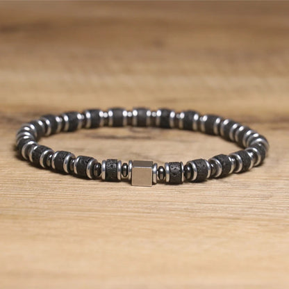 Lava Bead Bracelet with Cube Charm