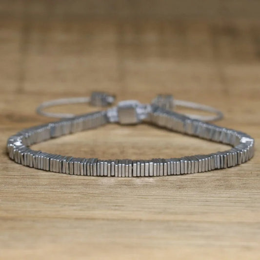 Hematite Block Stone Bracelet – Adjustable Braided