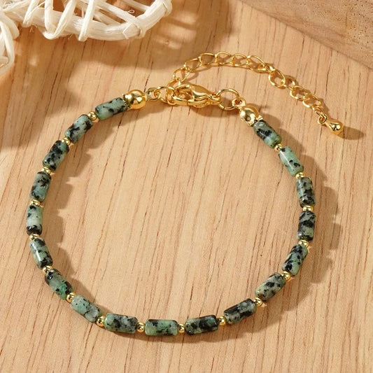 African Turquoise & White Crystal – Adjustable Beaded Bracelet