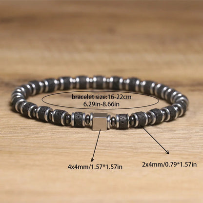 Lava Bead Bracelet with Cube Charm