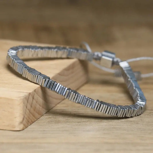 Hematite Block Stone Bracelet – Adjustable Braided