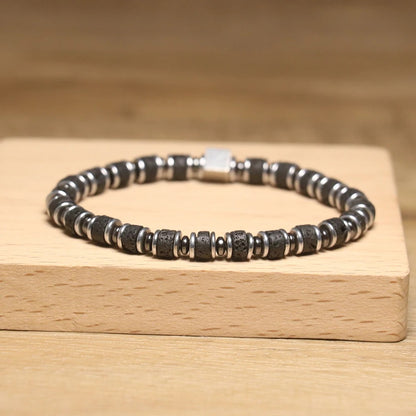 Lava Bead Bracelet with Cube Charm