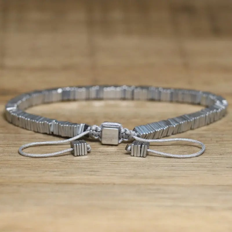 Hematite Block Stone Bracelet – Adjustable Braided