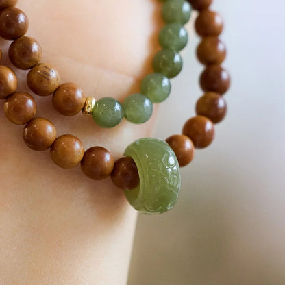 2-Layer Wood & Yellow Aventurine Prayer Bracelet