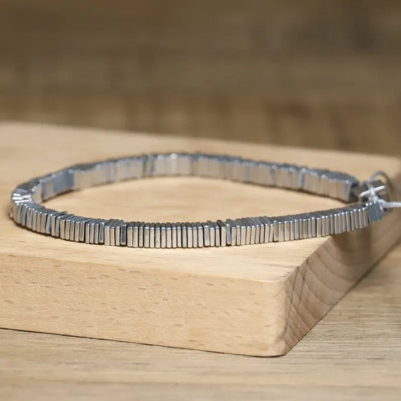 Hematite Block Stone Bracelet – Adjustable Braided