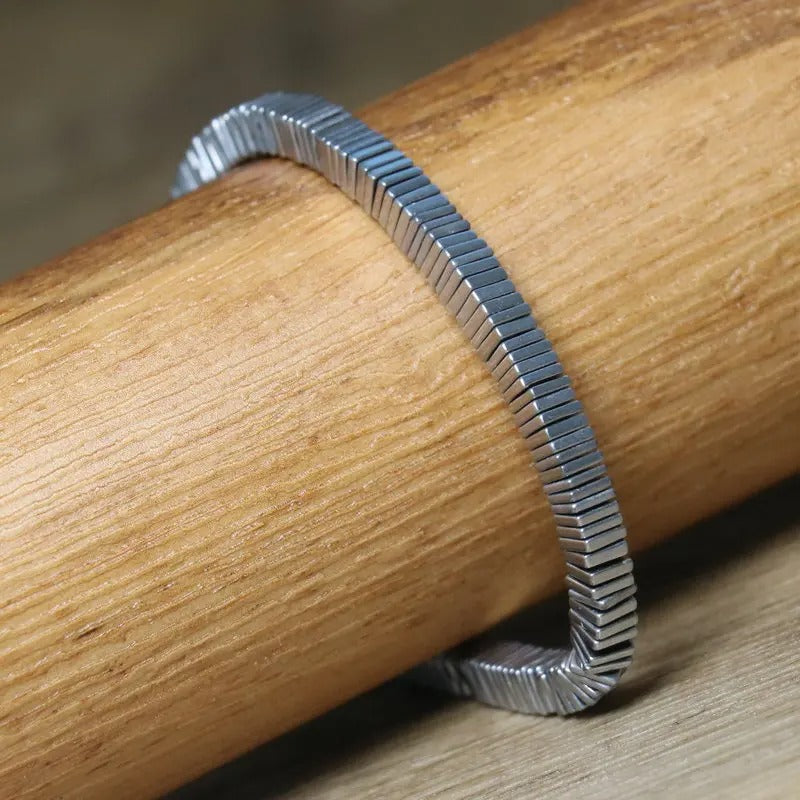 Hematite Block Stone Bracelet – Adjustable Braided